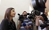 Israeli news anchor Geula Even, a witness in the court case against former Israeli Foreign Minister Avigdor Liberman, at the Jerusalem Magistrate's Court on June 12, 2013 (photo credit: Flash90)