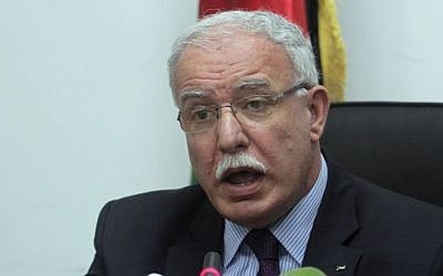 Palestinian authority Foreign Minister Riyad al-Maliki (photo credit: Issam Rimawi/Flash90/File)