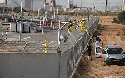 Greenpeace activists break into a natural gas facility near Ashdod, on Monday, June 3, 2013 (photo credit: courtesy greenpeace.org)