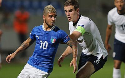Italy's Lorenzo Insigne, whose goal defeated England, in action in Netanya on Wednesday (photo credit: courtesy The FA)