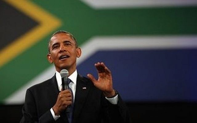 US President Barack Obama delivers remarks and takes questions at a town hall meeting with young African leaders at the University of Johannesburg Soweto campus in South Africa, Saturday June 29, 2013 (photo credit: AP Photo/Jerome Delay) US President Barack Obama delivers remarks and takes questions at a town hall meeting with young African leaders at the University of Johannesburg Soweto campus in South Africa, Saturday June 29, 2013 (photo credit: AP Photo/Jerome Delay)