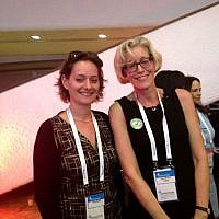 The BGU babes, communications director Faye Bittker and Nina Perliss, head of public affairs (photo credit: Sarah Tuttle-Singer/Times of Israel)
