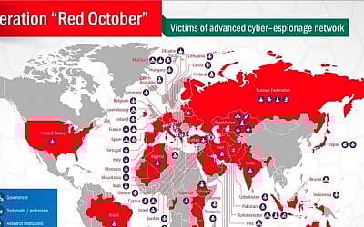 Map of countries affected by the Red October malware. (Screenshot Courtesy Kaspersky Lab)