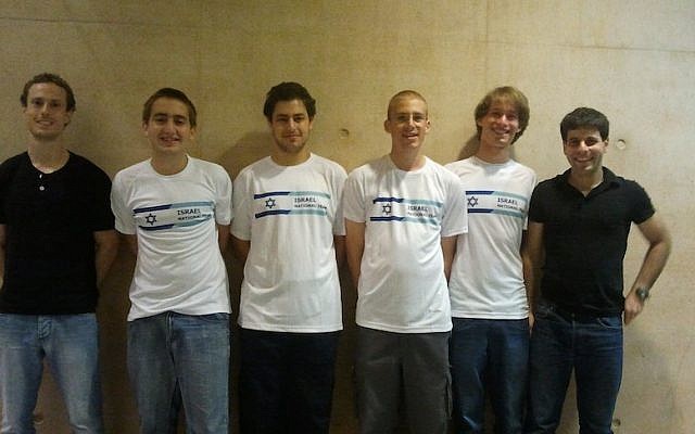Members of Team Israel (l. to r.) Jonathan Moshayov (adviser), Ron Ribtz'in, Daniel Hadas, Ohad Klein, Tom Kalvari, Oren Bakar (trainer). (Photo Credit: Leaf Sharqy) Members of Team Israel (l. to r.) Jonathan Moshayov (adviser), Ron Ribtz'in, Daniel Hadas, Ohad Klein, Tom Kalvari, Oren Bakar (trainer). (Photo Credit: Leaf Sharqy)