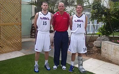 Mike Carter (center) with his boys, Ben and Timothy, before the 19th Maccabiah (photo credit: Courtesy)