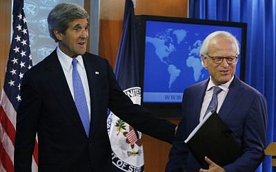 Secretary of State John Kerry and Special Envoy Martin Indyk.  (photo credit: AP/Charles Dharapak)
