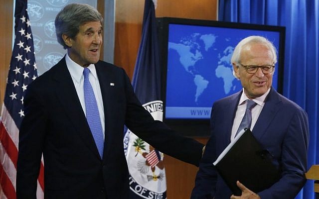 Secretary of State John Kerry and Special Envoy Martin Indyk.  (photo credit: AP/Charles Dharapak)