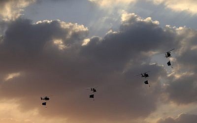 Illustrative photo of Egyptian Military helicopters, Cairo, Egypt, Monday, July 1 (photo credit: AP/Hassan Ammar)