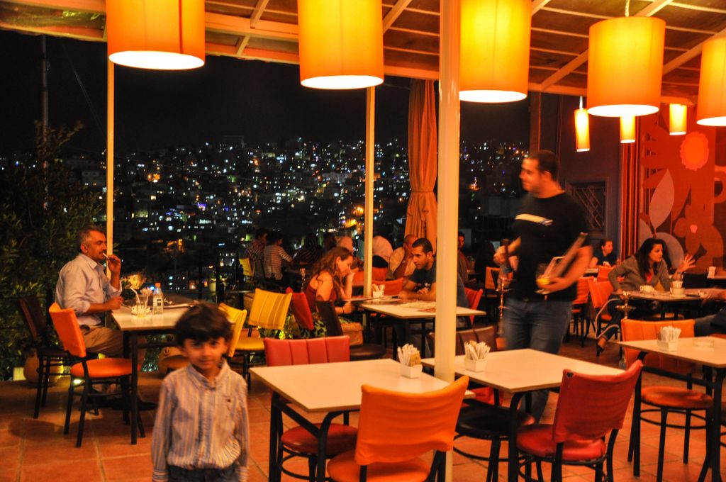A Western-style cafe, which serves alcohol, but only indoors, during Ramadan in Amman (photo credit: Michal Shmulovich/Times of Israel)
