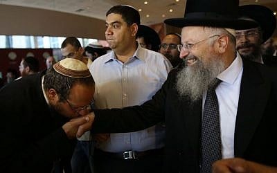 Rabbi Shmuel Eliyahu at the elections for the two Chief Rabbis in Jerusalem's Leonardo Hotel on July 24, 2013. (photo credit: Flash90/ Yonatan Sindel)