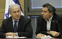 Prime Minister Benjamin Netanyahu and Immigration Minister Ze'ev Elkin. (Miriam Alster/Flash90)