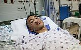 Jamal Julani lies in intensive care at Hadassah Ein Karem hospital after Jewish youths attacked him and his friends in the center of Jerusalem. August 18, 2012. (photo credit: Oren Nahshon/FLASH90)