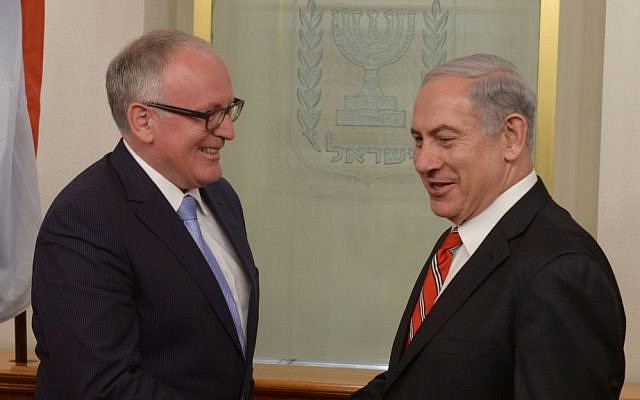 PM Benjamin Netanyahu (right), with Dutch FM Frans Timmermans in Jerusalem on June 17, 2013. (photo credit: Amos Ben Gershom/GPO/Flash90) PM Benjamin Netanyahu (right), with Dutch FM Frans Timmermans in Jerusalem on June 17, 2013. (photo credit: Amos Ben Gershom/GPO/Flash90)