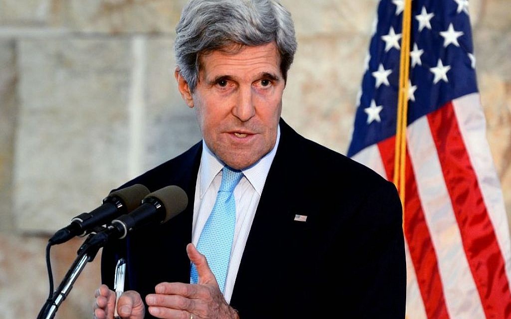 US Secretary of State John Kerry during a press conference in Tel Aviv, June 30, 2013. (photo credit: Matty Stern/US Embassy/Flash90) US Secretary of State John Kerry during a press conference in Tel Aviv, June 30, 2013. (photo credit: Matty Stern/US Embassy/Flash90)