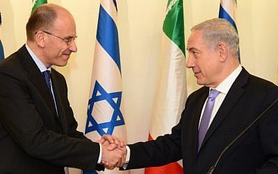 Benjamin Netanyahu (right) holds a joint press conference with his Italian counterpart Enrico Letta, in Jerusalem, Monday (photo credit: Moshe Milner/GPO/Flash90)