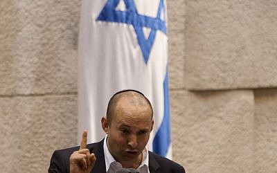 Economy and Trade Minister Naftali Bennett addresses the Knesset plenum, Monday, July 22, 2013 (photo credit: Flash90)