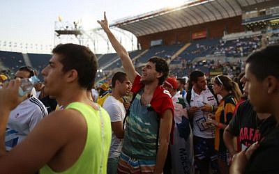 Jewish athletes take part in the closing ceremony of the 19th Maccabiah Games in Jerusalem, Israel, July 30 (photo credit: Yonatan Sindel/Flash90