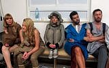 Relaxing backstage before the Bezalel Academy end-of-year fashion show at the Jaffa 23 gallery (photo credit: Leeor Bronis/Times of Israel)