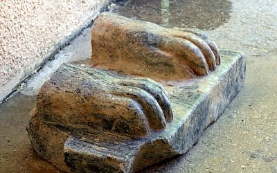 Base of a sphinx statue found by Hebrew University  archaeologists at the Tel Hazor excavations in northern Israel. (photo credit: courtesy of archaeologists Amnon Ben-Tor and Sharon Zuckerman)