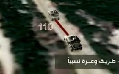 Surveillance graphics aired on al-Manar TV showing how the 2006 Hezbollah raid on Israel's border was carried out. (Photo credit: al-Manar) Surveillance graphics aired on al-Manar TV showing how the 2006 Hezbollah raid on Israel's border was carried out. (Photo credit: al-Manar)