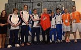 Shimon Peres hosts Maccabiah athletes, Tuesday (photo credit: Maccabi Nederland/via Facebook)