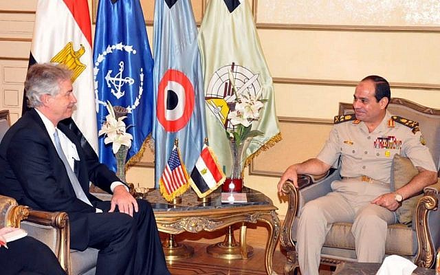 US Deputy Secretary of State William Burns, left, meeting with Defense Minister Gen. Abdel-Fattah el-Sissi, right, in Cairo. (photo credit: AP/Egypt Army spokesman via Facebook) US Deputy Secretary of State William Burns, left, meeting with Defense Minister Gen. Abdel-Fattah el-Sissi, right, in Cairo. (photo credit: AP/Egypt Army spokesman via Facebook)