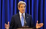 US Secretary of State John Kerry speaks during a press conference at Queen Alia International Airport in Jordan on Friday, July 19, 2013. (photo credit: AP/Mandel Ngan, Pool)