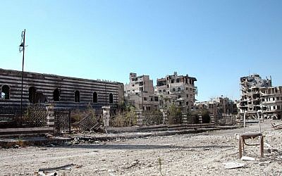 The Khalid Ibn al-Walid Mosque in the heavily disputed northern neighborhood of Khaldiyeh, in Homs, Syria, on  Saturday, July 27, 2013 (photo credit: AP/SANA)