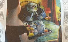 Cartoon in Süddeutsche Zeitung depicting Israel as ravenous Moloch (photo credit: Courtesy of Simon Wiesenthal Center)