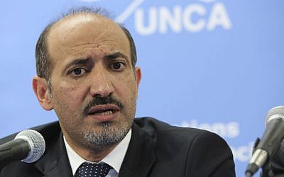 Syrian opposition leader Ahmad Al-Jarba speaks at the United Nations headquarters in July 2013. (photo credit: AP/Mary Altaffer)