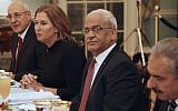 Saeb Erekat isn't amused. And next time he's really leaving. (photo credit: AP/Charles Dharapak)