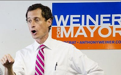 New York City mayoral candidate Anthony Weiner speaks to voters during a campaign stop at the Nan Shan Senior Center, Monday, July 29, 2013, in the Queens borough of New York. (photo credit: AP Photo/John Minchillo)