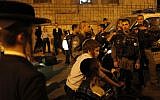 Border Police stand in the Jerusalem neighborhood of Mea Shearim after a mob attacked an IDF soldier and police officers on Tuesday night (photo credit: Flash90)