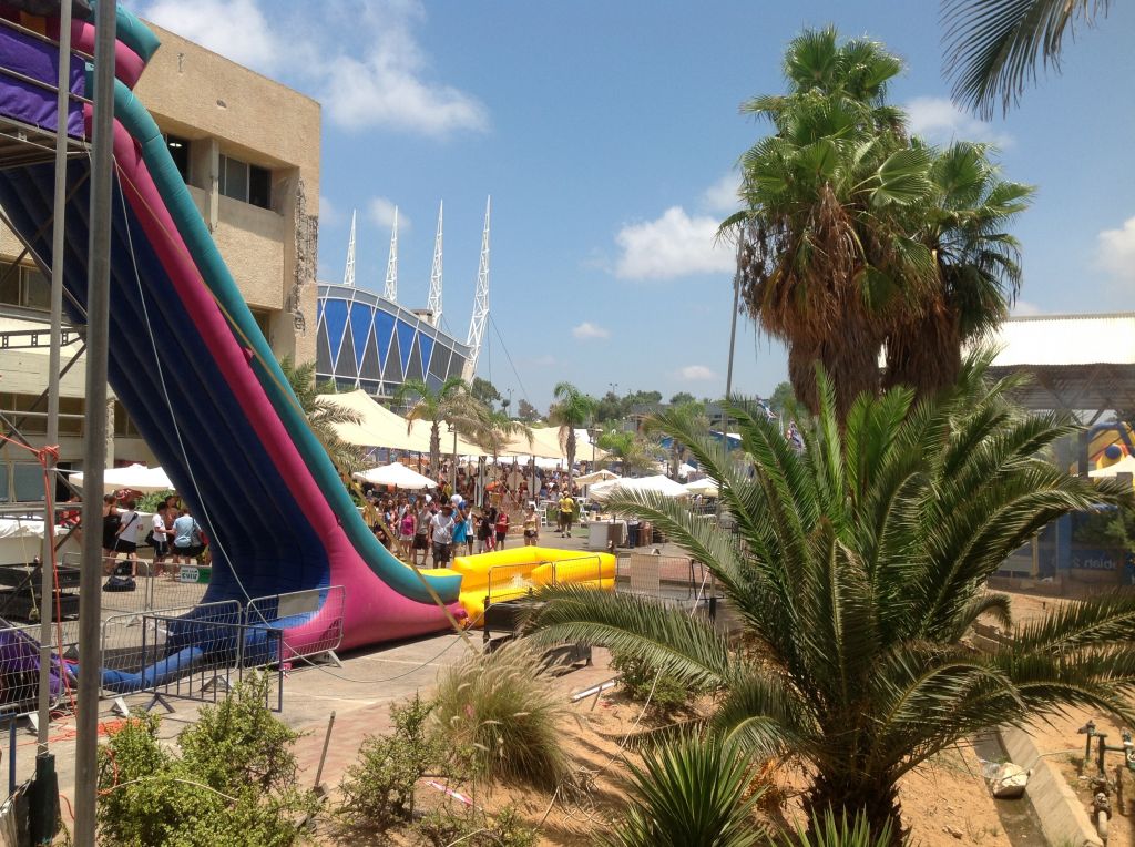 Giant waterslides and trampolines at the Hub (photo credit: Sam Whitefield/Times of Israel) Giant waterslides and trampolines at the Hub (photo credit: Sam Whitefield/Times of Israel)