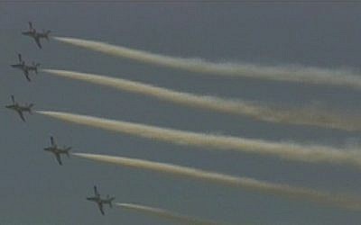 Egyptian planes fly in formation over Cairo in a military show of force during intermin president Adly Mansour's swearing in ceremony, Thursday, July 4, 2013 (photo credit: Egyptian state TV) Egyptian planes fly in formation over Cairo in a military show of force during intermin president Adly Mansour's swearing in ceremony, Thursday, July 4, 2013 (photo credit: Egyptian state TV)