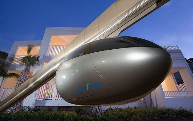 A SkyTran pod (simulation courtesy of www.skytran.us)