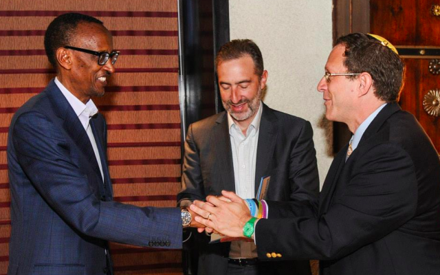 Yosef Abramowitz (right) pictured with Rwanda's President Kagame and Saul Singer and when Energiya signed agreement with Rwanda (Courtesy Energiya Global) Yosef Abramowitz (right) pictured with Rwanda's President Kagame and Saul Singer and when Energiya signed agreement with Rwanda (Courtesy Energiya Global)