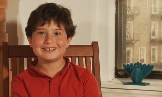 Manhattan fourth-grader Asher Weintraub alongside his Menurkey prototype. (photo credit: Kickstarter screenshot)