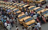 Taxis lined up outside the Calcutta main train station in India (Deborah Sinai/Flash90)