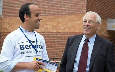 Massachusetts gubernatorial hopeful Don Berwick meeting with a campaign volunteer at the University of Massachusetts campus in Lowell, July 2013. (photo credit: Don Berwick Campaign) Massachusetts gubernatorial hopeful Don Berwick meeting with a campaign volunteer at the University of Massachusetts campus in Lowell, July 2013. (photo credit: Don Berwick Campaign)