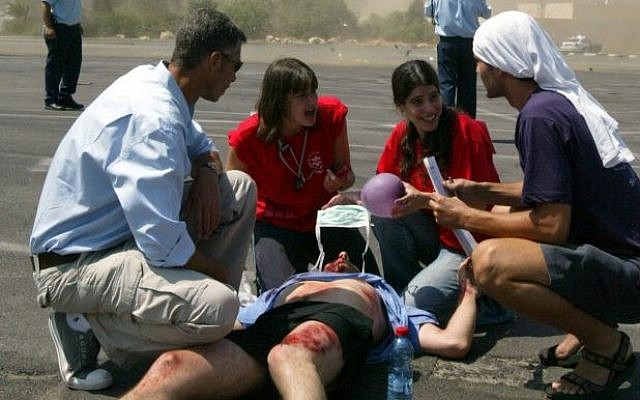 Illustrative photo of Israeli security and medical forces during an exercise simulating a terror attack (photo credit: Olivier Fitoussi/Flash90) Illustrative photo of Israeli security and medical forces during an exercise simulating a terror attack (photo credit: Olivier Fitoussi/Flash90)