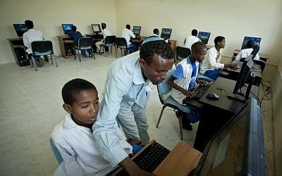 Young boys from the Falash Mura community in a computer class in Gondar, Ethiopia last year. (Photo credit: Moshe Shai/FLASH90)