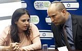 MK Ayelet Shaked (left), seen with Jewish Home Chairman Naftali Bennett during a party meeting at the Knesset. (photo credit: Flash90)