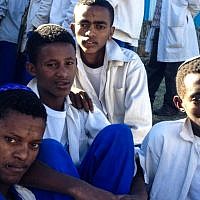 Older students take a break on the lawn at the school the Jewish Agency ran in Gondar (photo credit: Michal Shmulovich/ToI)