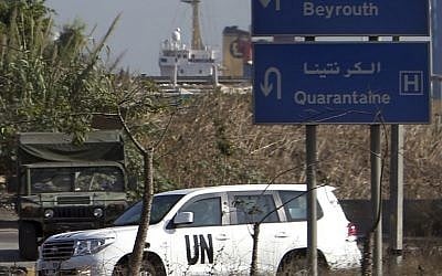 A vehicle with UN experts on board in a convoy following their investigation in Syria after they crossed into Lebanon on their way to Beirut international airport, in Beirut, Lebanon, Saturday, Aug. 31, 2013. (Photo credit: AP/Hussein Malla)