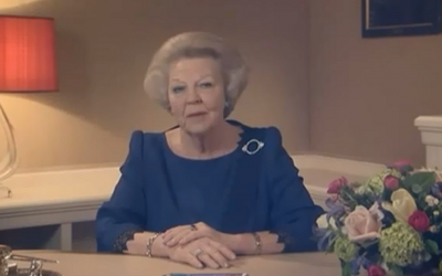 Queen Beatrix delivers her abdication speech on Dutch TV in April. (photo credit: YouTube)