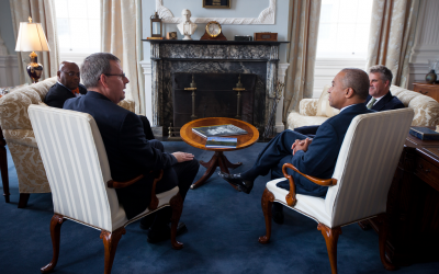 Schuette (second from left) meets with Massachusetts Governor Deval Patrick (second from right) during his current term as Germany's consul in Boston. (Courtesy of Rolf Schuette)