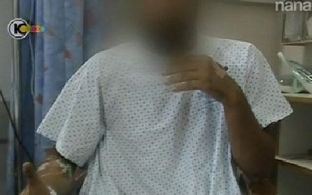 Syrian man who was wounded in the civil war, speaking from his hospital bed at Poriya Hospital, near Tiberias, Israel (screen capture: Channel 10 news) Syrian man who was wounded in the civil war, speaking from his hospital bed at Poriya Hospital, near Tiberias, Israel (screen capture: Channel 10 news)