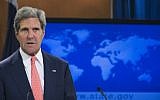 Secretary of State John Kerry speaks at the State Department in Washington, Monday, August 26, 2013, about the situation in Syria (photo credit: AP/Manuel Balce Ceneta)