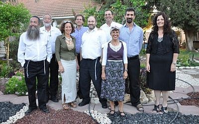 Nine members of the Yeshiva of Central Queens’ Class of 1973 reunited last month on Kibbutz Ein Hanatziv. (Courtesy of Howie Perlman via JTA)